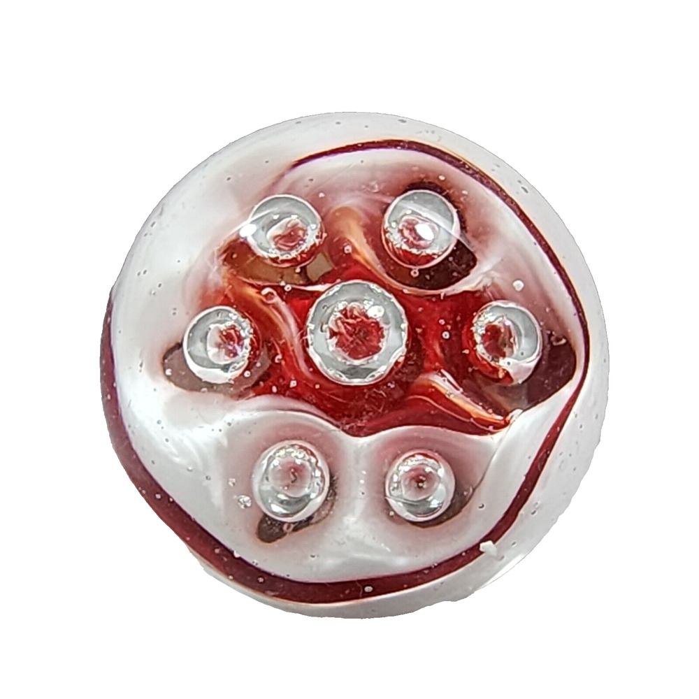Paperweight Large Concentric Spaced Bubbles Red White Hand Blown Art Glass
